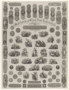 Specimen Sheet of Bank Note Engraving, ca. 1828. Creator: Asher Brown Durand