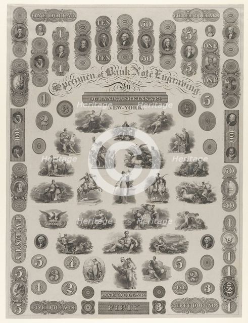 Specimen Sheet of Bank Note Engraving, ca. 1828. Creator: Asher Brown Durand.