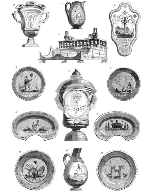 Specimens of M. Champfleury's collection of pottery, illustrative of the French Revolution, 1864. Creator: Unknown.