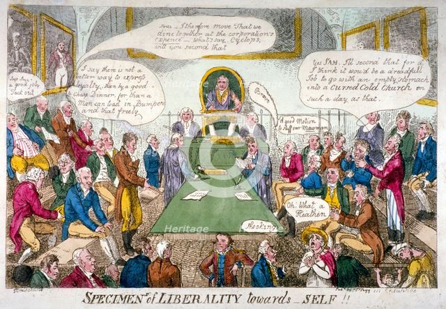 'Specimens of Liberality towards Self!!', 1809. Artist: Anon