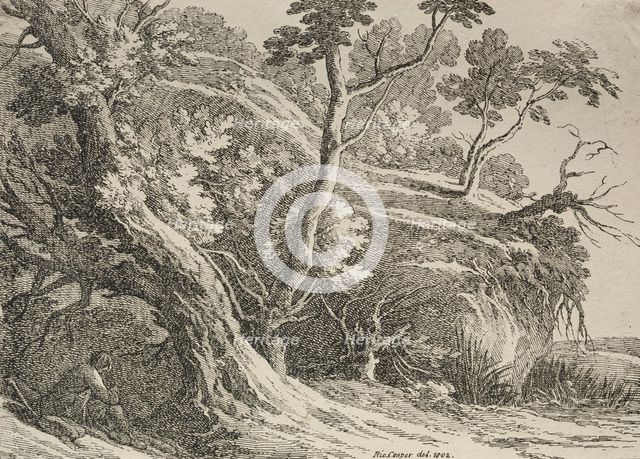 Specimens of Polyautography: Man Seated under an Oak, 1802. Creator: Richard II Cooper (British, 1740-aft 1814).