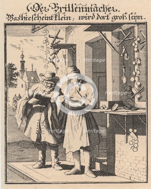Spectacle Maker (From Abbildung der gemein-nützlichen Haupt-Stände), 1698. Artist: Weigel, Christoph, the Elder (1654-1725)