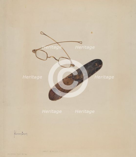 Spectacles and Case, c. 1937. Creator: H. Langden Brown.