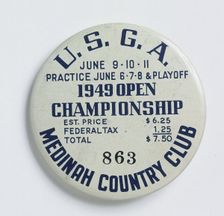 Spectator's plastic badge from US Open, 1949. Creator: Unknown