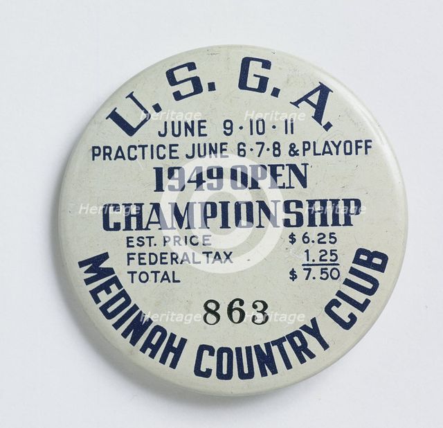 Spectator's plastic badge from US Open, 1949. Creator: Unknown.