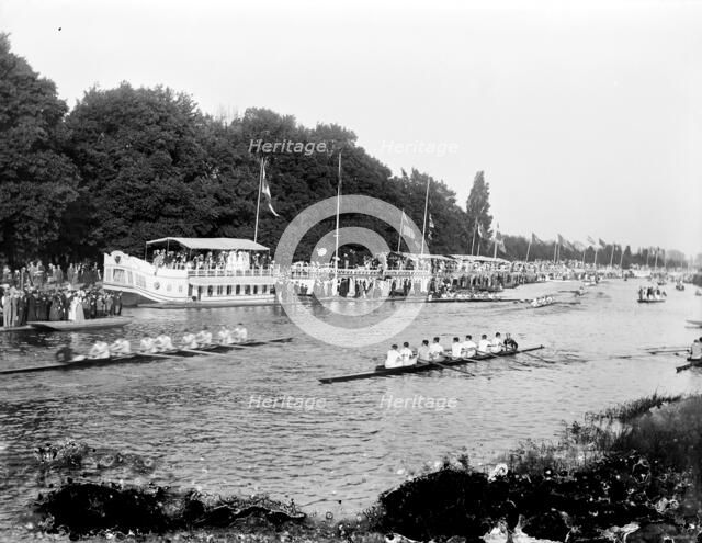 Spectators watching a boat race during Eights Week, Oxford, c1860-c1922. Artist: Henry Taunt