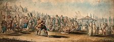 Spectators watching a wrestling match in a street in Turkey (?), (between 1800 and 1899?). Creator: Unknown