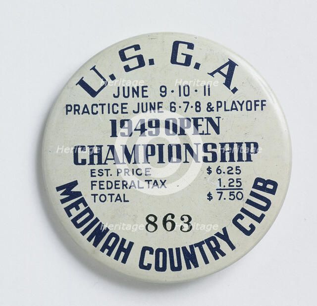 Spectator's plastic badge from US Open, 1949. Artist: Unknown
