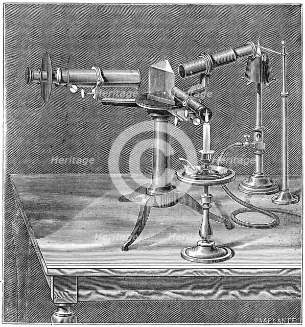 Spectroscopic apparatus used by Robert Wilhelm Bunsen and Gustav Robert Kirchhoff, c1895. Artist: Unknown