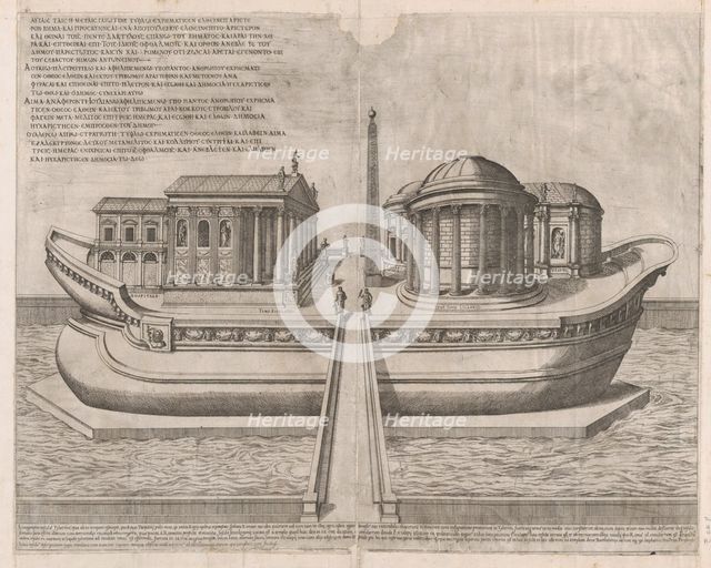 Speculum Romanae Magnificentiae: Temples on the Isle of Tiber, 1582., 1582. Creator: Etienne Duperac.