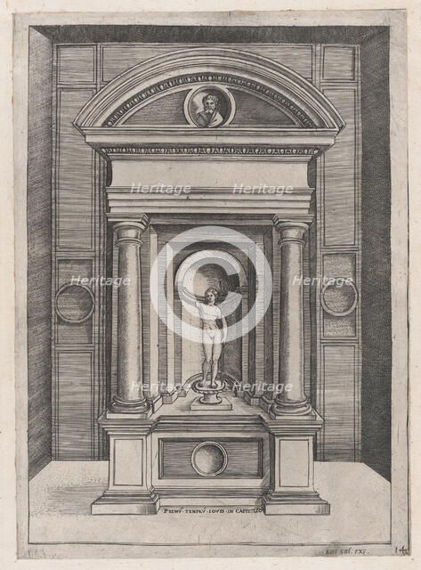 Speculum Romanae Magnificentiae: The Altar of Jupiter in the Oldest Temple on the C..., ca. 1514-36. Creator: Attributed to Agostino Veneziano.