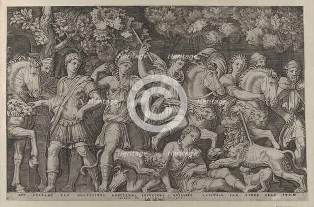 Speculum Romanae Magnificentiae: The Lion Hunt, ca. 1500-1534., ca. 1500-1534. Creator: Marcantonio Raimondi.