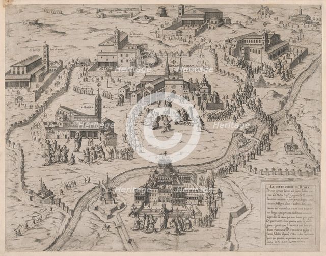 Speculum Romanae Magnificentiae: The Seven Churches of Rome (Le Sette Chiese di Roma), 1575., 1575. Creator: Attributed to Giovanni Ambrogio Brambilla.