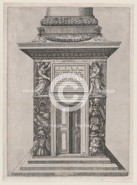 Speculum Romanae Magnificentiae: The Pediment Base of Trajan's Column, 16th century., 16th century. Creator: Anon.