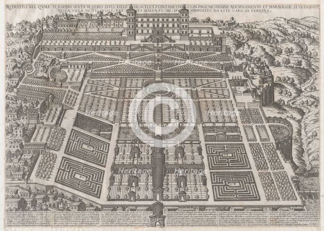 Speculum Romanae Magnificentiae: Tivoli Palace and Gardens, 1581., 1581. Creator: Attributed to Giovanni Ambrogio Brambilla.