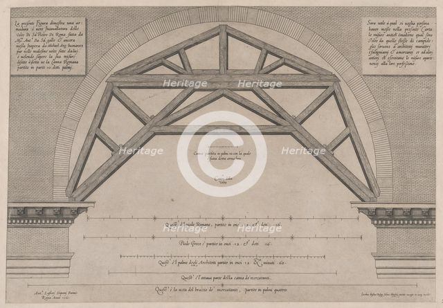 Speculum Romanae Magnificentiae: Wooden Framework to Support Arches in a Building,..., 16th century. Creator: Jacob Bos.