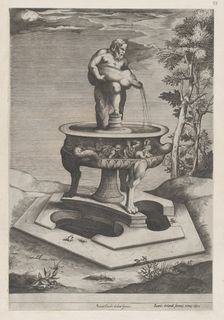 Speculum Romanae Magnificentiae: A Fountain and Basin, 1581., 1581. Creator: Pieter Perret