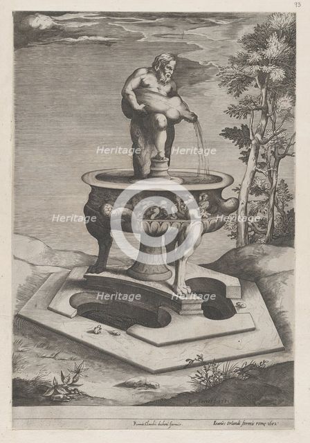 Speculum Romanae Magnificentiae: A Fountain and Basin, 1581., 1581. Creator: Pieter Perret.