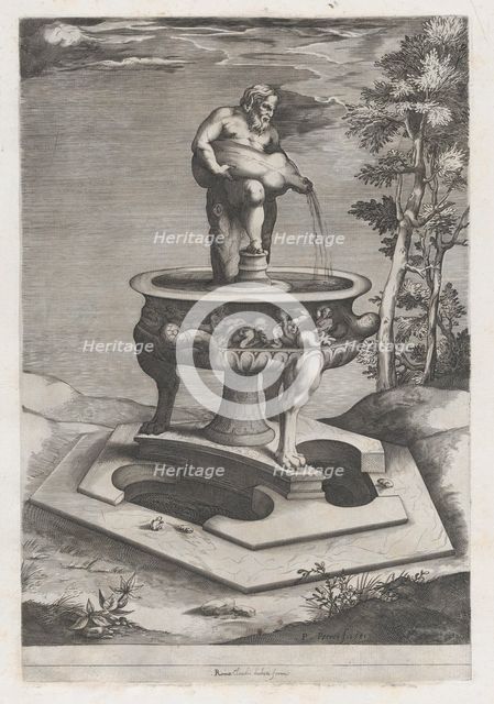 Speculum Romanae Magnificentiae: A Fountain and Basin, 1581., 1581. Creator: Pieter Perret.