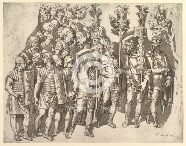 Speculum Romanae Magnificentiae: A Roman Legion (from Trajan's Column), 16th century. Creator: Marco Dente.