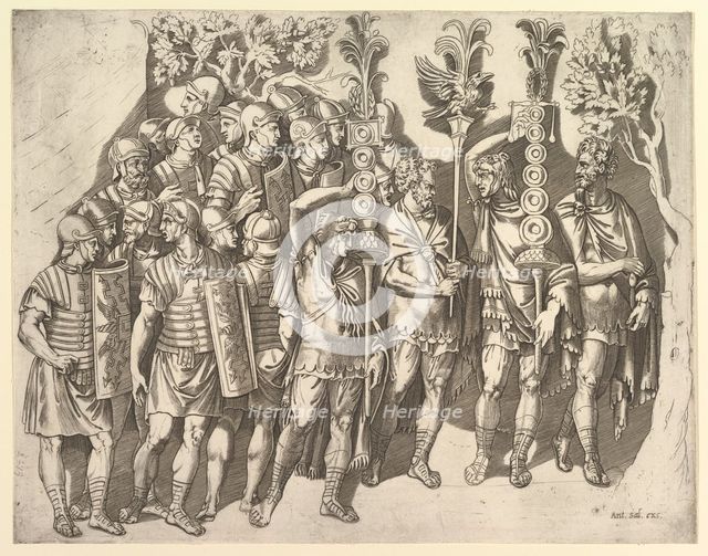 Speculum Romanae Magnificentiae: A Roman Legion (from Trajan's Column), 16th century. Creator: Marco Dente.