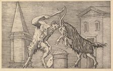 Speculum Romanae Magnificentiae: A Satyr and a Ram Clashing, 16th century. Creator: Marco Dente
