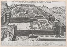 Speculum Romanae Magnificentiae: Aerial View of the Belvedere and its Gardens, 1579., 1579. Creator: Attributed to Giovanni Ambrogio Brambilla