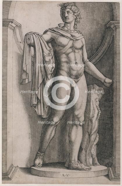 Speculum Romanae Magnificentiae: Apollo Belvedere, ca. 1514-36., ca. 1514-36. Creator: Agostino Veneziano.