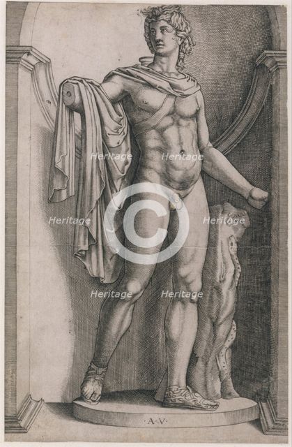 Speculum Romanae Magnificentiae: Apollo Belvedere, ca. 1514-36., ca. 1514-36. Creator: Agostino Veneziano.