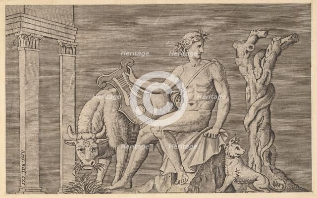 Speculum Romanae Magnificentiae: Apollo Tending the Flocks of Admetus, 16th century. Creator: Marco Dente.