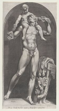 Speculum Romanae Magnificentiae: Bacchus on the Shoulders of a Satyr, 16th century., 16th century. Creator: Cornelis Cort
