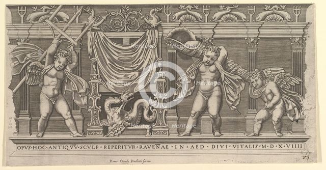 Speculum Romanae Magnificentiae: Bas-Relief with Three Cupids, 1519. Creator: Marco Dente.
