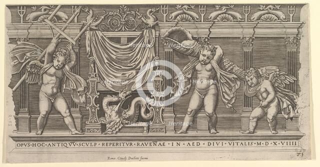 Speculum Romanae Magnificentiae: Bas-Relief with Three Cupids, 1519. Creator: Marco Dente.