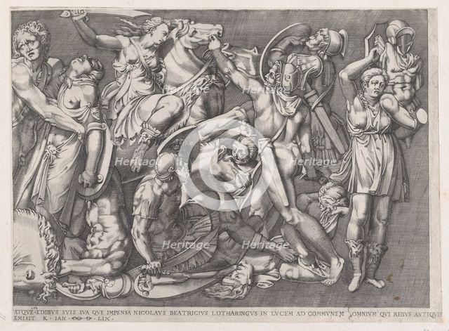 Speculum Romanae Magnificentiae: Battle of the Amazons, 1559., 1559. Creator: Nicolas Beatrizet.