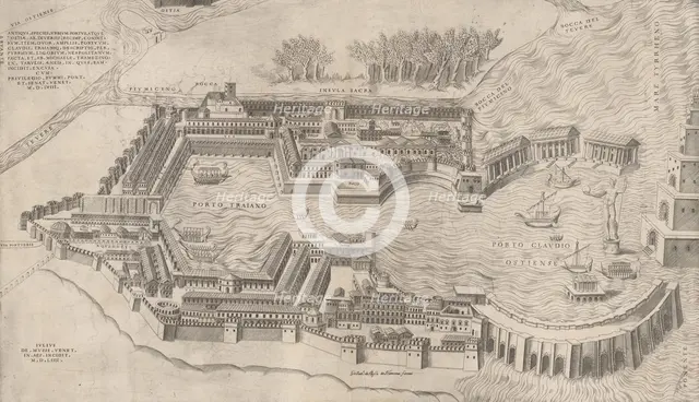 Speculum Romanae Magnificentiae: Birdseye View of the Port of Rome, 1554., 1554. Creator: Giulio de Musi.