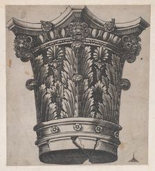 Speculum Romanae Magnificentiae: Capital with heads and masks, ca. 1537., ca. 1537. Creator: Master GA