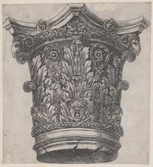 Speculum Romanae Magnificentiae: Capital with ram heads and masks, ca. 1537., ca. 1537. Creator: Master GA