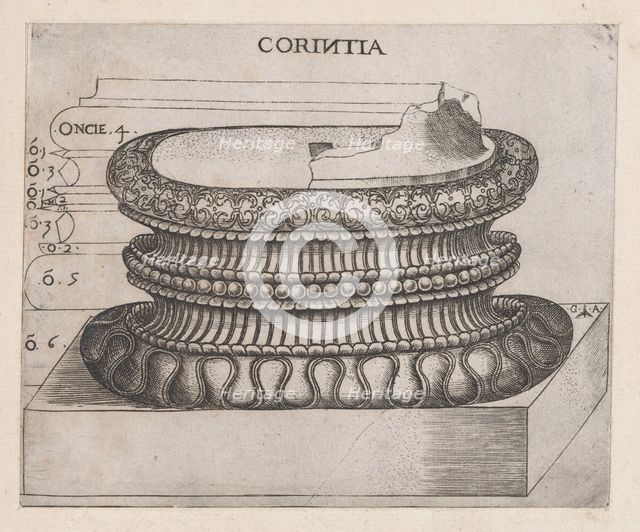 Speculum Romanae Magnificentiae: Corinthian base, ca. 1537., ca. 1537. Creator: Master GA.