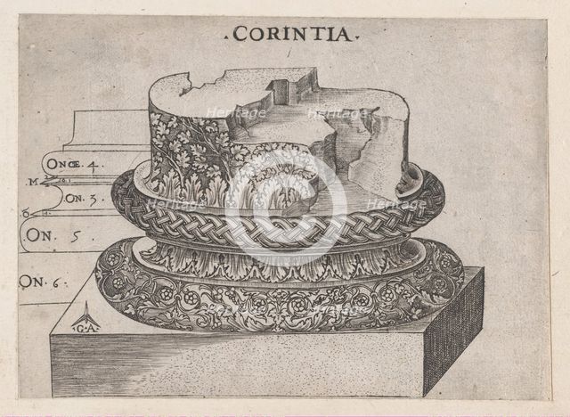 Speculum Romanae Magnificentiae: Corinthian base, ca. 1537., ca. 1537. Creator: Master GA.