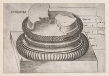 Speculum Romanae Magnificentiae: Corinthian base from the Temple of Mars Ultor, Rome, ..., ca. 1537. Creator: Master GA