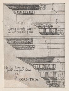 Speculum Romanae Magnificentiae: Corinthian entablature, 1537., 1537. Creator: Master PS