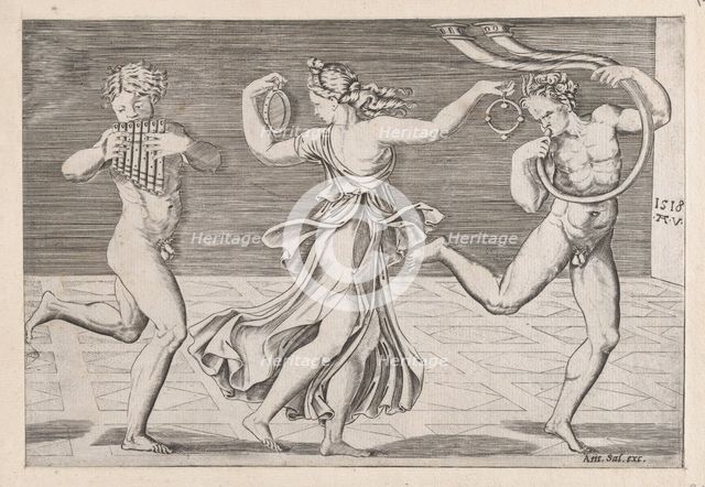 Speculum Romanae Magnificentiae: Dance of Fauns and Bacchants, 1518., 1518. Creators: Anon, Agostino Veneziano.