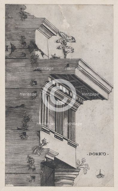 Speculum Romanae Magnificentiae: Doric order, ca. 1537., ca. 1537. Creator: Master GA.
