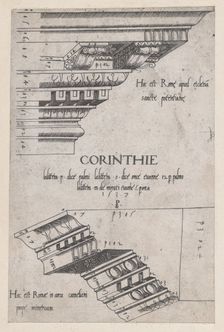 Speculum Romanae Magnificentiae: Entablatures from Santa Pudenziana and the Arch of Camigl..., 1537. Creator: Master PS
