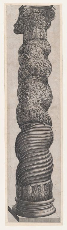 Speculum Romanae Magnificentiae: Grotesque Winding Column in St. Peter's, 16th cen..., 16th century. Creator: Nicolas Beatrizet