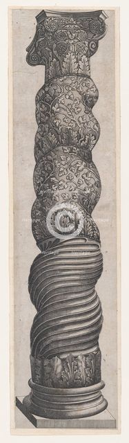 Speculum Romanae Magnificentiae: Grotesque Winding Column in St. Peter's, 16th cen..., 16th century. Creator: Nicolas Beatrizet.