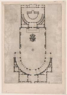 Speculum Romanae Magnificentiae: Ground plan of a building with the arms of Pope J..., 16th century. Creator: Anon
