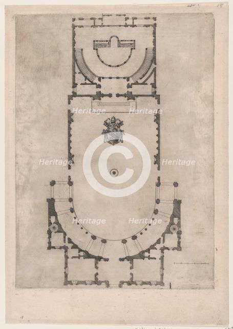 Speculum Romanae Magnificentiae: Ground plan of a building with the arms of Pope J..., 16th century. Creator: Anon.