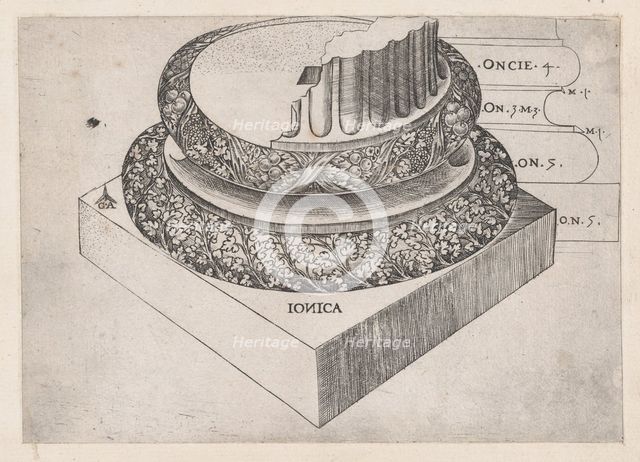 Speculum Romanae Magnificentiae: Ionic base, ca. 1537., ca. 1537. Creator: Master GA.