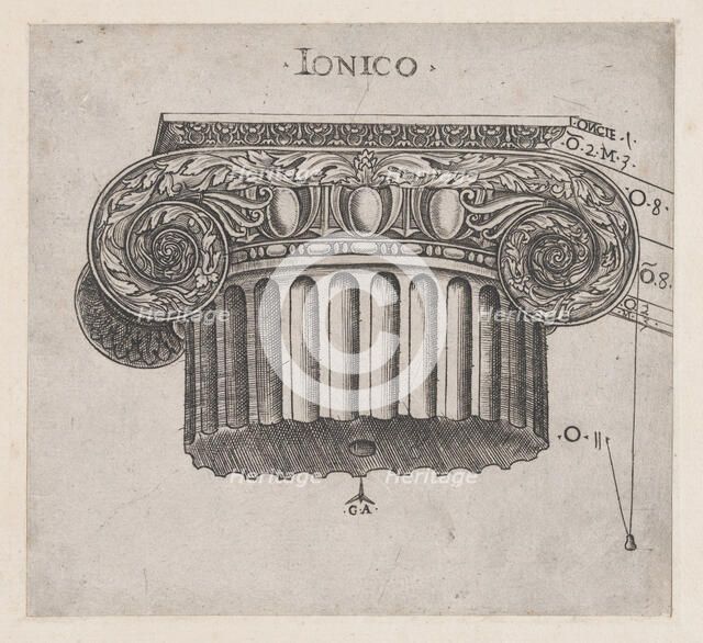 Speculum Romanae Magnificentiae: Ionic capital, ca. 1537., ca. 1537. Creator: Master GA.